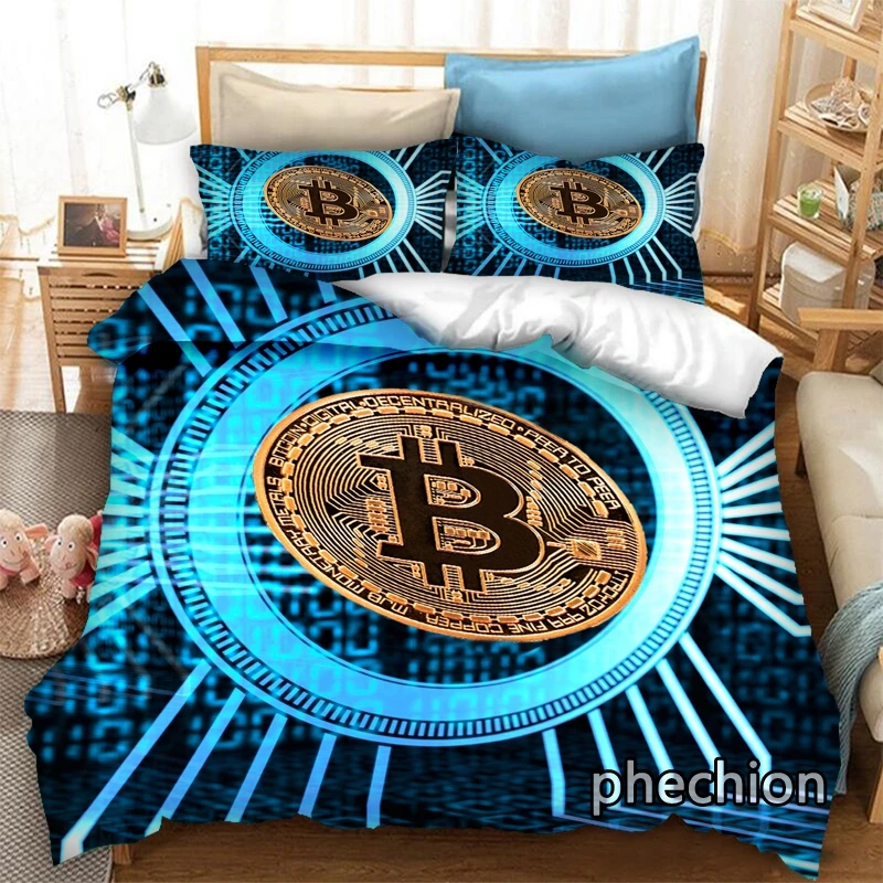 phechion Bitcoin 3D Print Bedding Set Duvet Covers Pillowcases One Piece Comforter Bedding Sets Bedclothes Bed K435