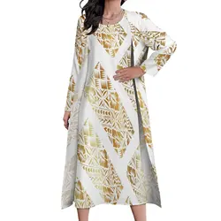 New high stretch two piece dress set women clothing custom Big people polynesian dress & Kimono cloak set women's cardigan suit