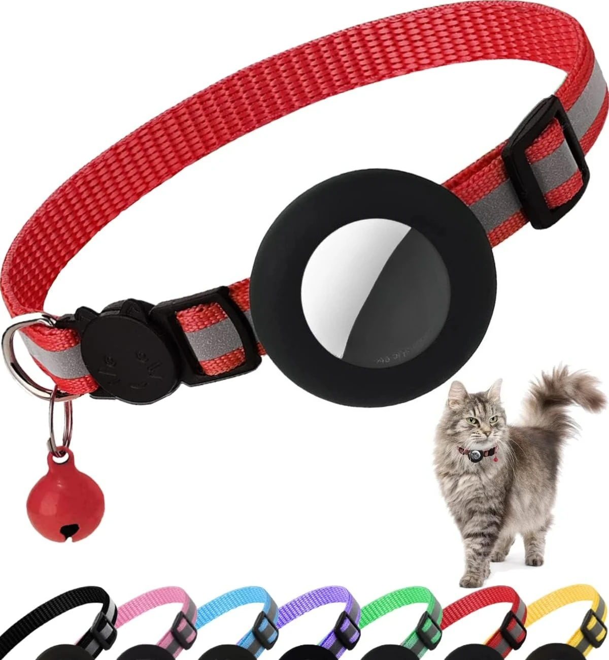 Süßes Katzenhalsband Airtag Breakaway Reflektierendes Kätzchenhalsband mit Glocke für Apple Air Tag Halter Glocke Nylon Silikonhalsband für Katzen – Detail 9
