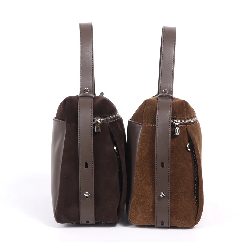 Suede Stitching Cowhide 32cm tote Bag New Design Vintage Large Capacity Fashion Simple Single Shoulder Crossbody Bag Women's Bag