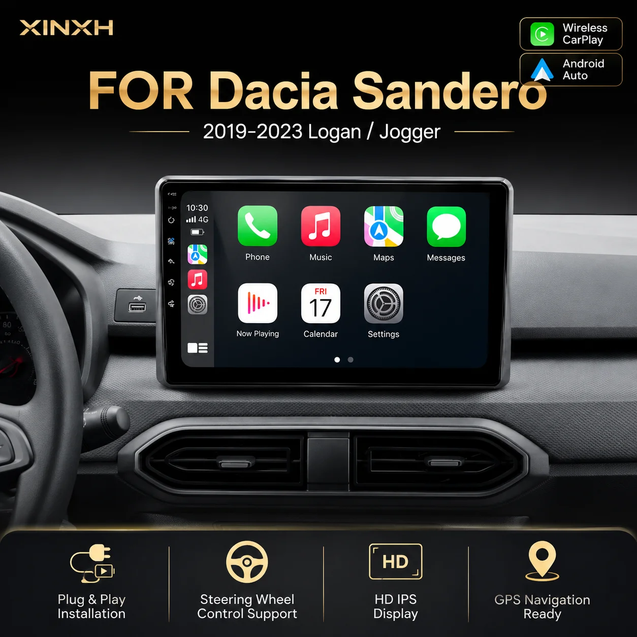 Android Car Radio GPS Navigation Player For Renault Dacia Logan Sandero Jogger 2019-2023 Wireless CarPlay Android Auto Octa Core