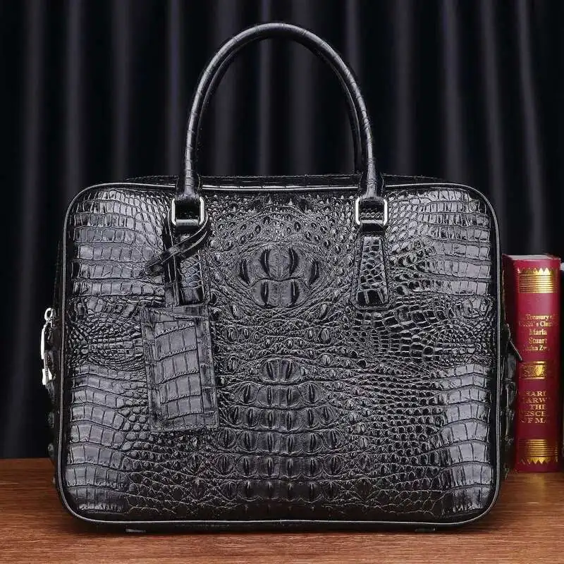 Sac à main d'affaires en cuir véritable pour hommes, étui à bombes, sac pour ordinateur portable Messenger, motif crocodile, haut de gamme, tendance, nouveau style