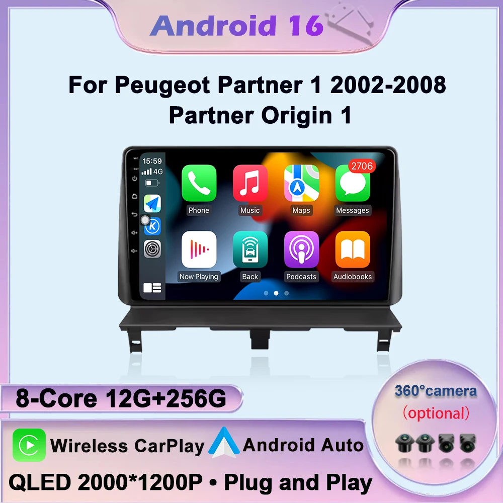 Car Radio Screen For Peugeot Partner 1 2002-2008 Partner Origin 1 Car Intelligent System Carplay Android Auto 4G WIFI Bluetooth