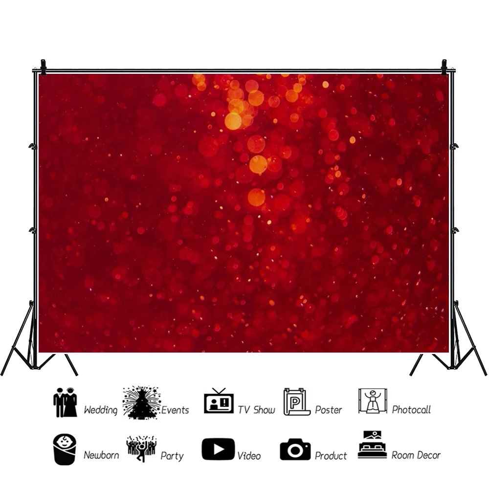 Laeacco Red Glitter Backdrop Red Bokeh Sequin Spots Baby Shower Winter Christmas New Year Party Portrait Photography Background