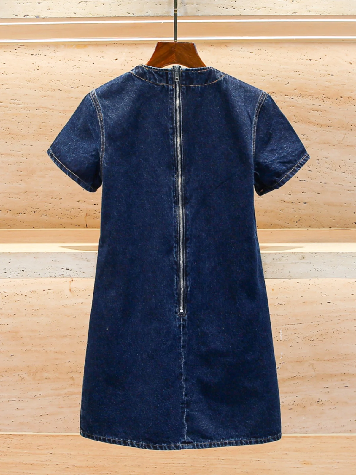 

Gentle Summer Women's Dr Soft Sle Stand Collar Knot Denim Skirt High Waist ort Sve A-Line Midi Dr