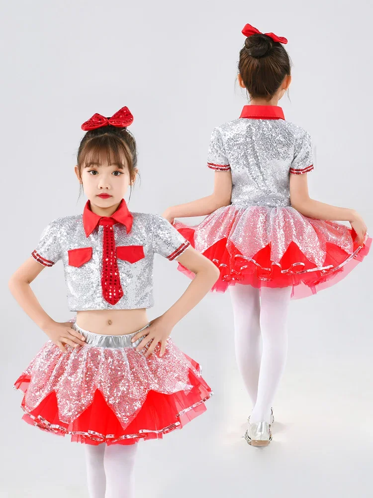 فستان الأميرة المعطف مطرز للبنات ، أزياء المشجع ، الرقص ، ملابس الأداء العصري ، رياض الأطفال ، الجاز