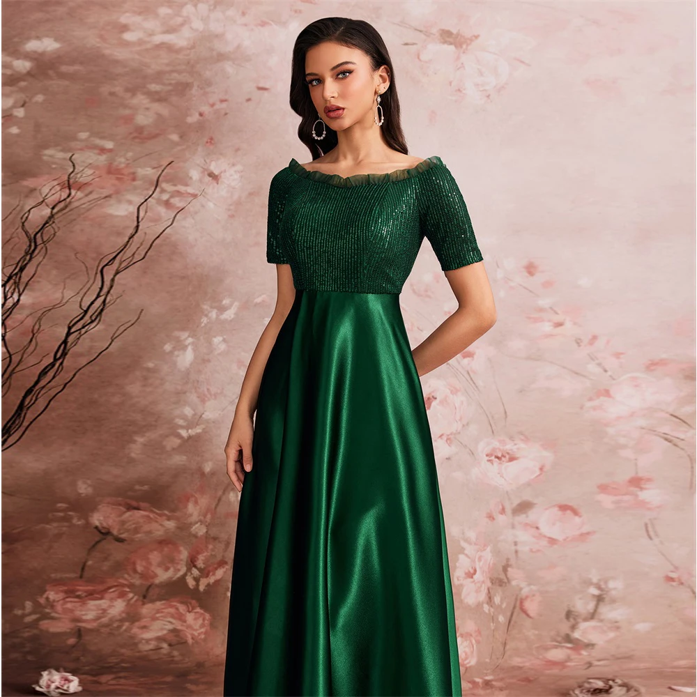 Lucyinlove luxo verde cetim com decote em v vestido de noite feminino cetim festa de casamento baile até o chão vestido de cocktail fora do ombro