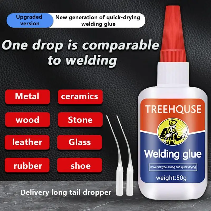 Welding High Strength Oily Glue Nozzle Applicator Metal Glue 50ML Weld Metal Repair Glue Quick Drying Instant Oily Glue Metal