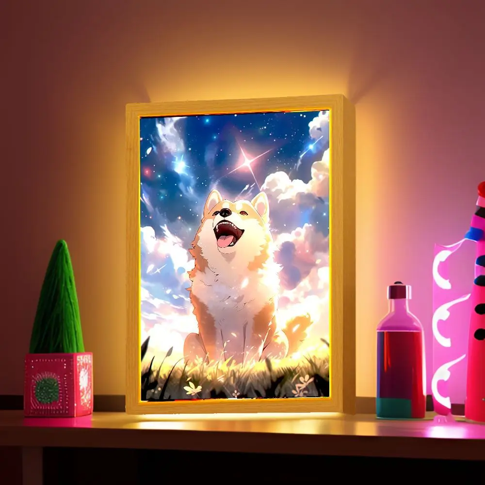 Cute puppy Light Painting Picture Frame Kawaii Led Night Light Home Wall Bedside Table Room Decor Kids Christmas Gifts Moon Lamp