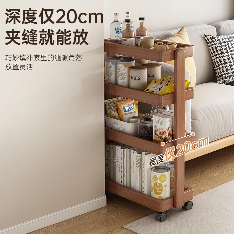 All solid wood bookshelf shelf floor trolley storage rack simple multi-layer snack shelf locker display rack