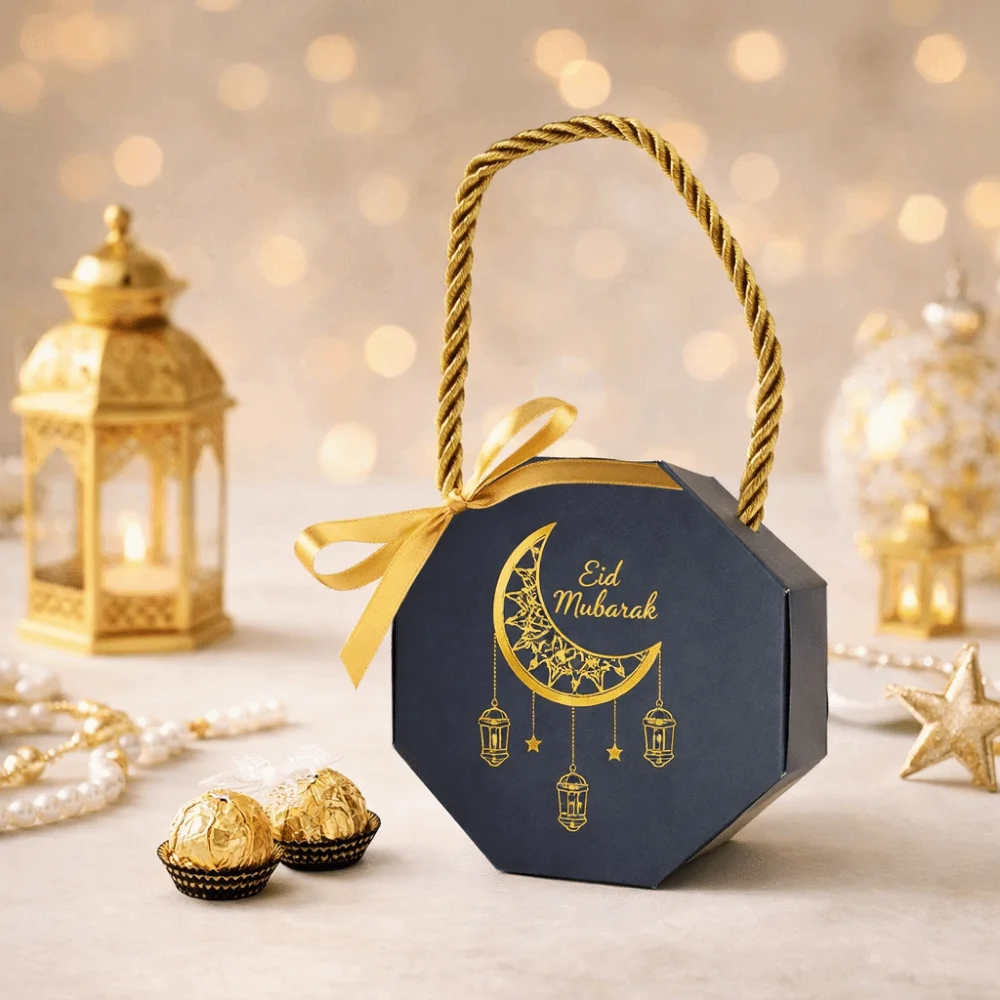 

Набор из 10 подарочных коробок с атласными банками для Ид и Рамадана, портативные, с золотым тиснением, простые, многоразовые