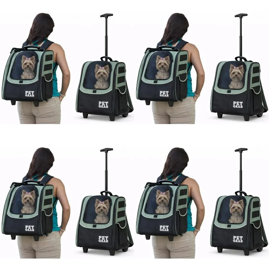 

I-GO2 Traveler Roller Backpack, Travel Carrier, Car Seat for Cats/Dogs, Mesh Ventilation, Included Tether, Telescoping Handle,