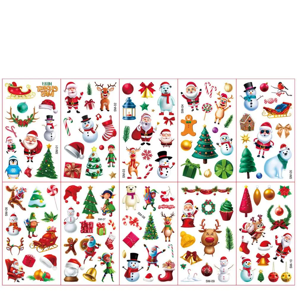 Random 1Pcs Christmas Temporary Tattoo Stickers Ghost Santa Claus Children Tattoo For Kid Winter Waterproof Cartoon Tattoo