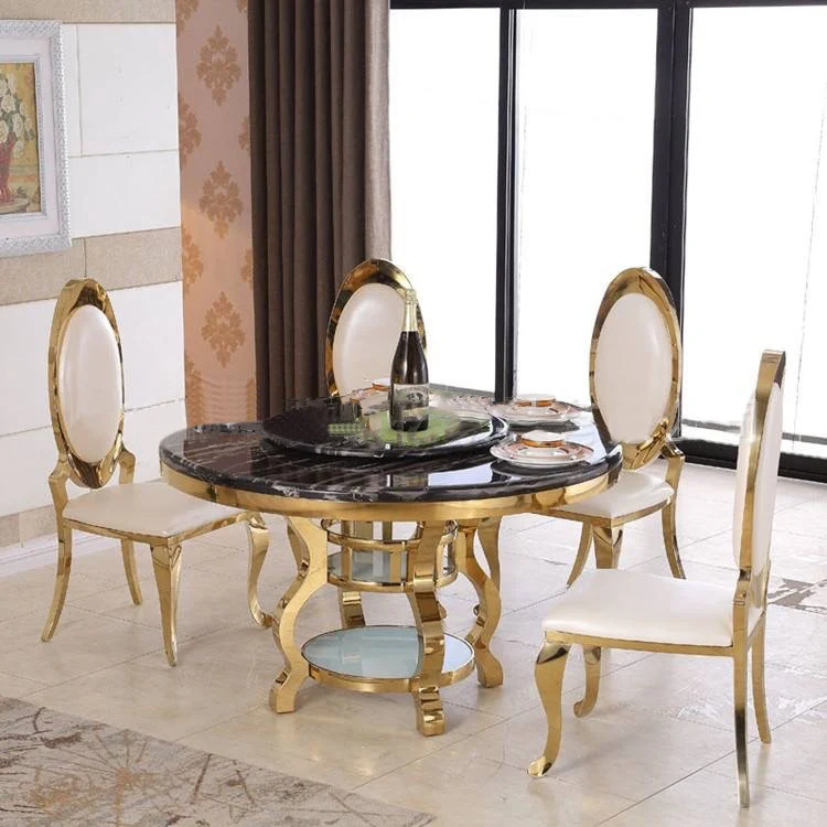 Stainless Steel Metal Base Dinner Round Rotating Centre Marble Top Wedding Furniture Dining Room Set Designs Dining Table