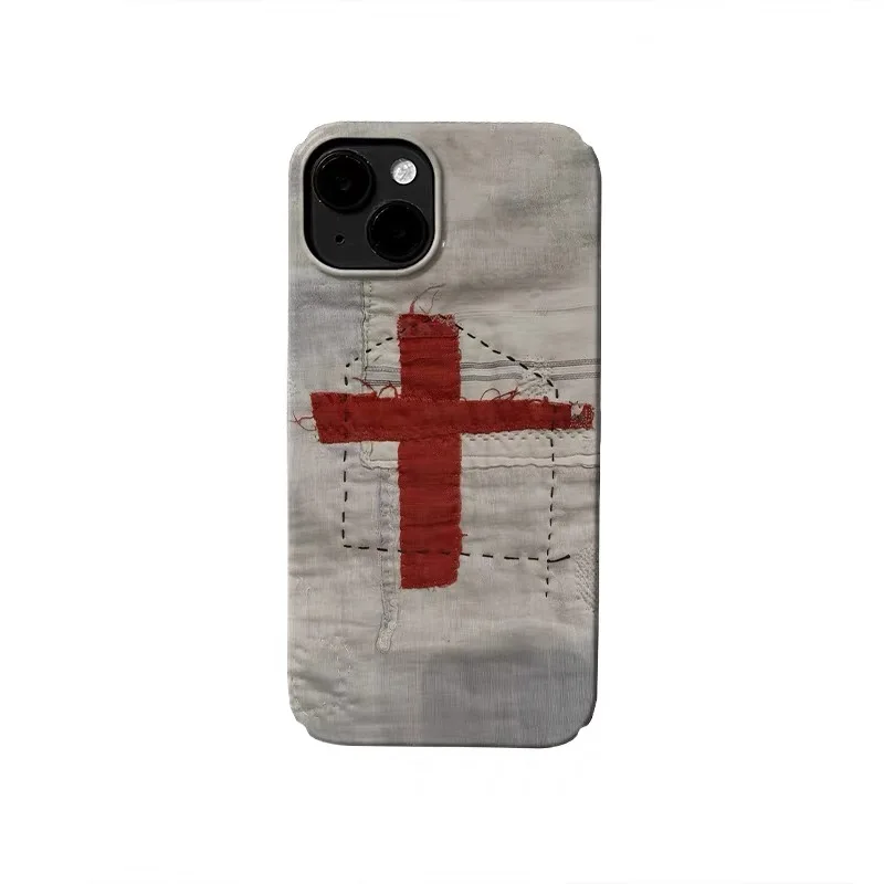 

Ins Korean Red Cross Phone Case for IPhone 17 Air 16E 15 14 Plus 13 Mini 11 Pro Max 12 Pro Back Cover XS XR SE Case