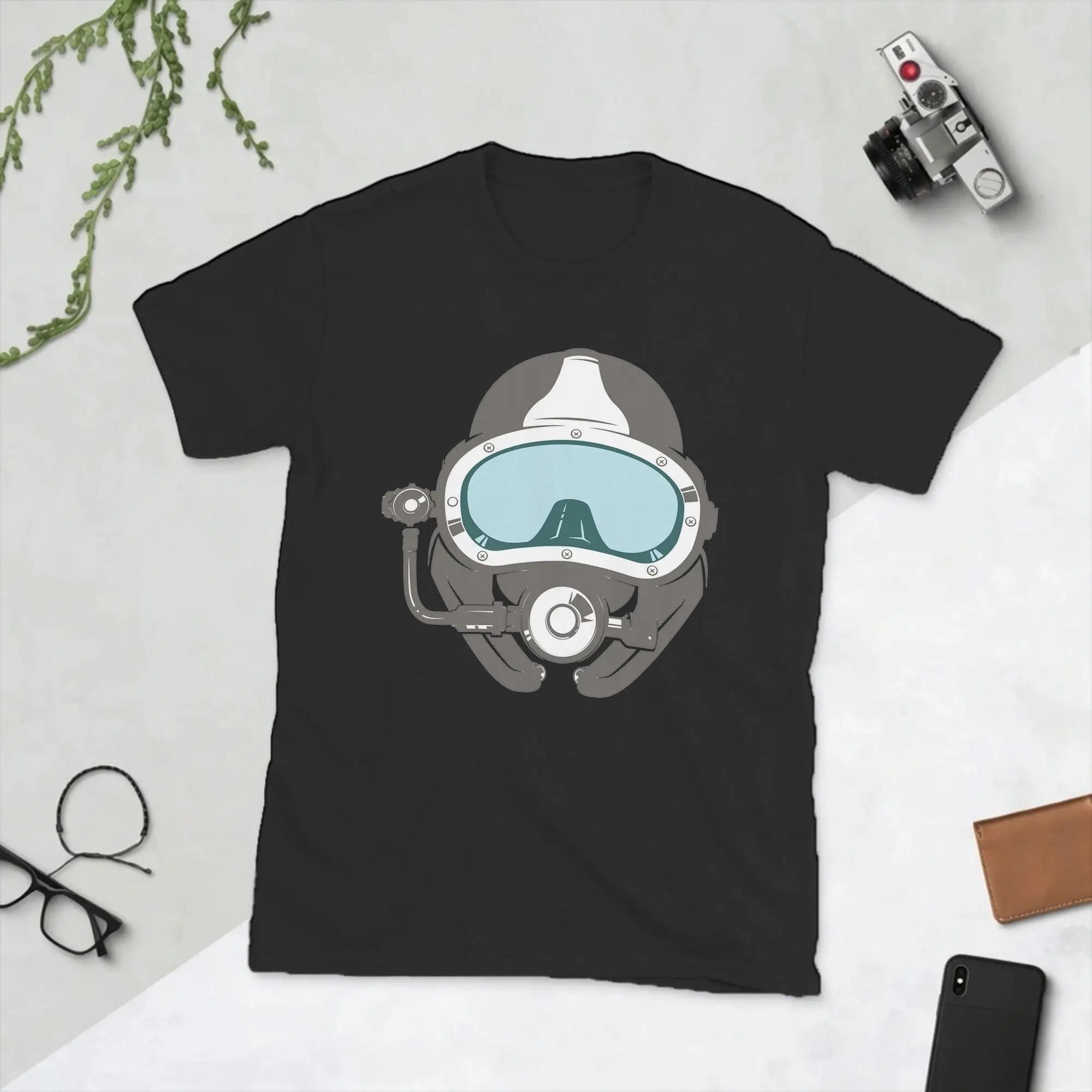 Vintage Scuba Diver Mask Diving T-Shirt Men Round Neck Pure Cotton T Shirt  Short Sleeve Tees 4XL 5XL 6XL Clothes