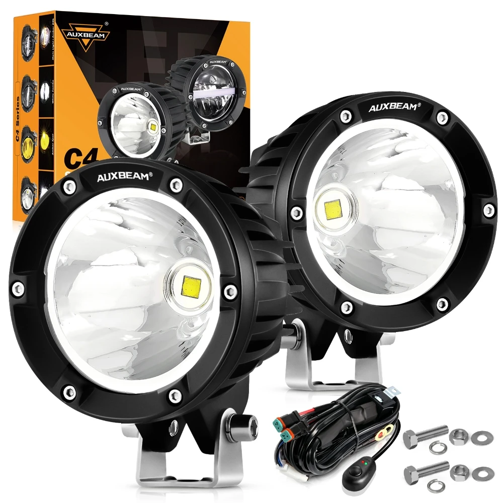 

AUXBEAM Universal LED Work Light Front Bumper 4inch Round Driving Fog Lamp with Wire Harness Amber / White Light IP67 Waterproof