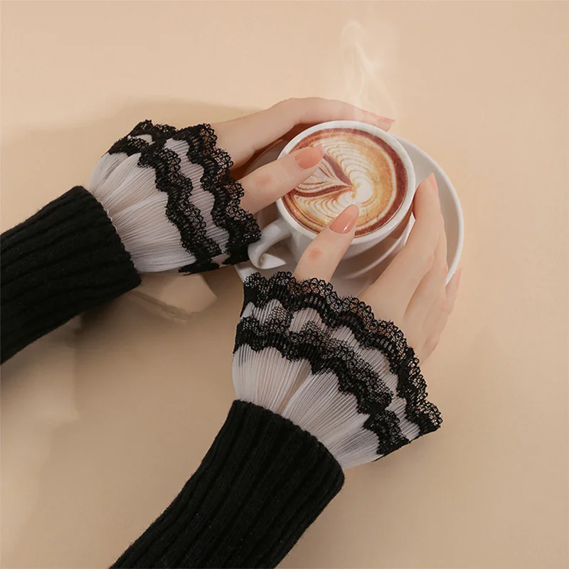 انفصال كشكش الدانتيل الأصفاد لوليتا فتاة المعصم قصيرة وهمية الأكمام الزخرفية مطاطا سوار سترة بلوزة متوهج الأكمام اليد #1