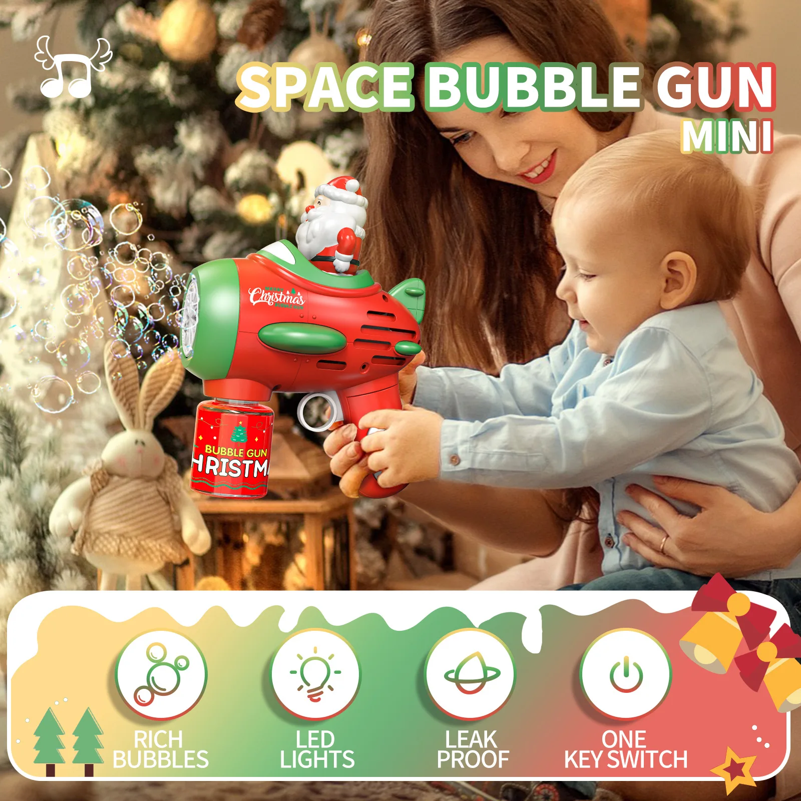 Soplador de máquina de burbujas de Navidad con luz, soplador de burbujas de Papá Noel, regalo de Navidad novedoso para niños y niñas