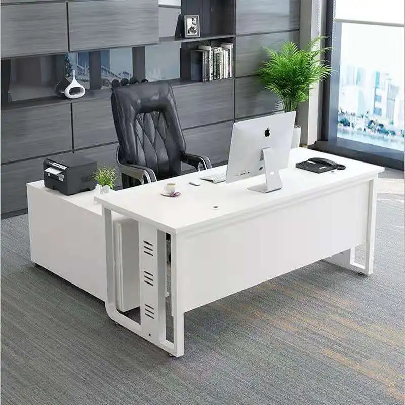 مكتب تنفيذي فاخر من Boss، طاولة مكتب بسيطة وحديثة، تصميم مدير تنفيذي على شكل حرف L، طاولة مكتب تنفيذية من الرئيس Ceo