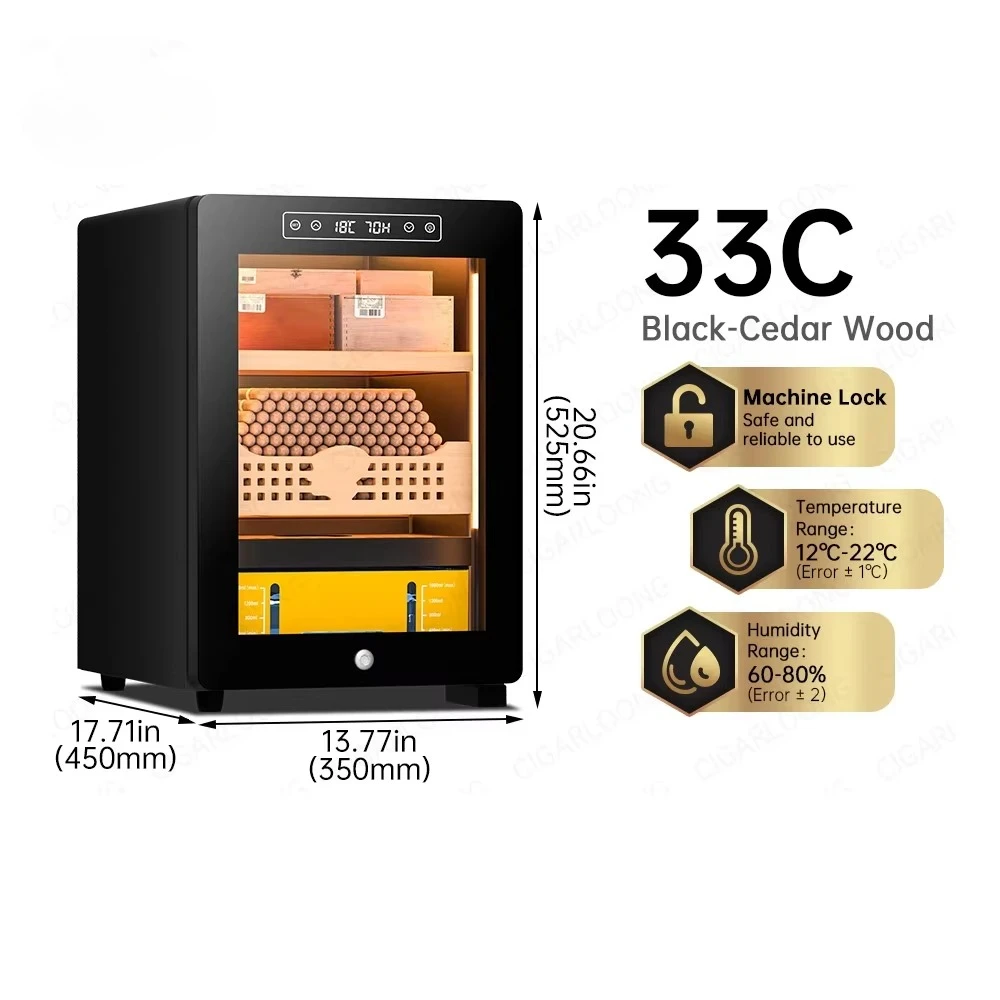 

Cigar Humidor with LED Light Control Magnetic Door Cigar Accessory Drawer 2 Humidifiers 3 Layer Large Capacity Storage Box