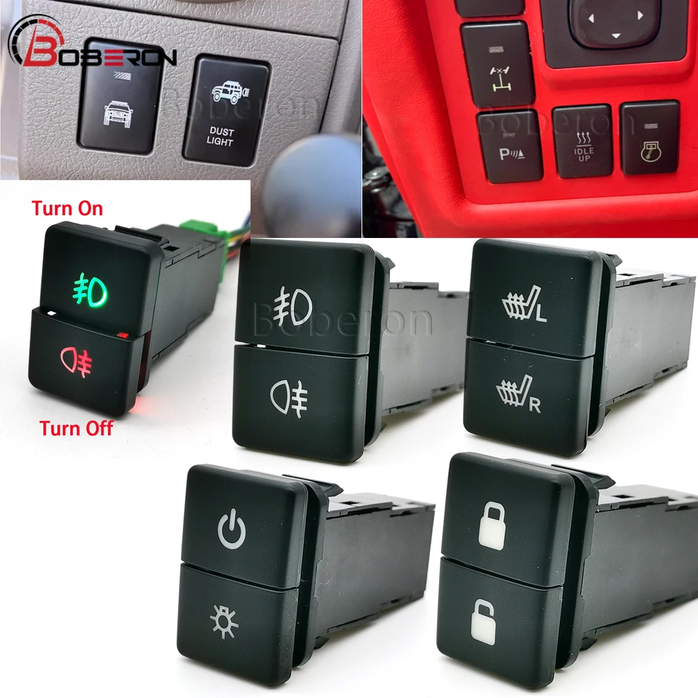 1Pc Green On / Red Off Car Modified Dual Buttons LED Fog Light Switch For Toyota Corolla Camry 50 Yaris Sienta RAV4 2010-2017