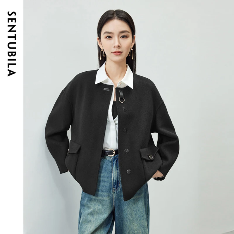 SENTUBILA 100% Wool Short Coat Women Winter 2024 Fashion Warm Double Sided Woolen Jacket High Quality Outerwear Woman W44O54575