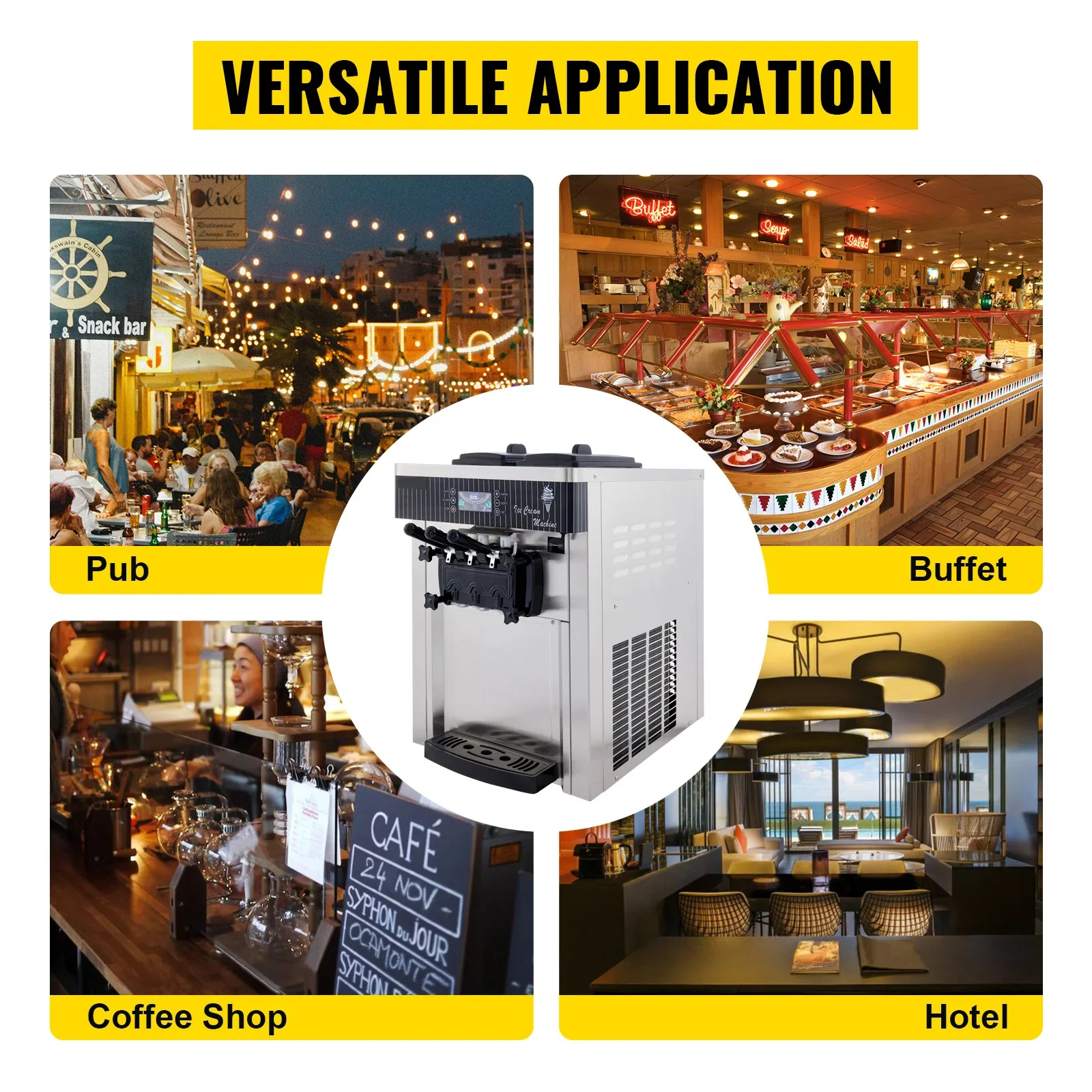 VEVOR التجارية آيس كريم ناعم القوام آلة 18-28L/H مبردات شربات ثلاثية الألوان سطح المكتب الحلو مخروط معدات التجميد آلة بيع #6