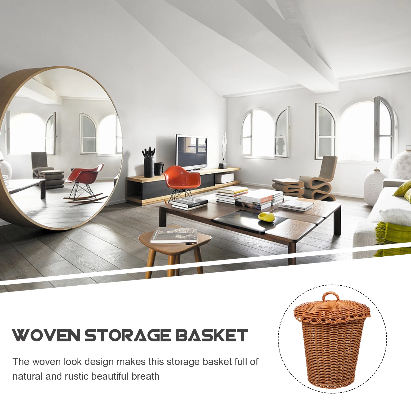 

Rattan Woven Desktop Garbage Trash Basket Storage Sundries Container Laundry Holder Handmade Household Multipurpose Basket Can