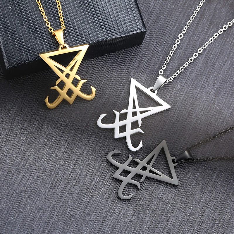 silver color Sigil Of Lucifer Pendant Stainless Steel Men Necklace Emblem Amulet Jewelry