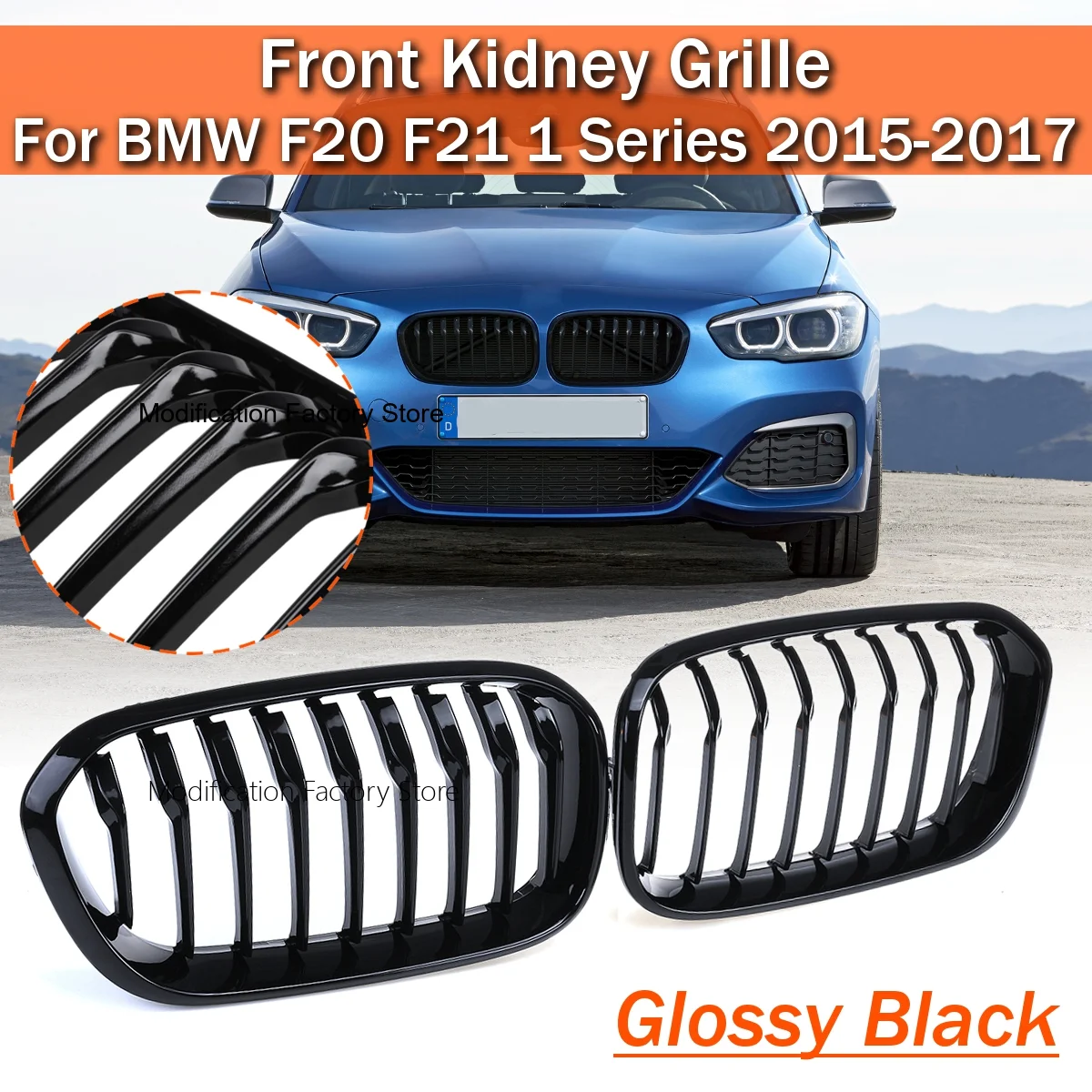 

Glossy Black Racing Grille For BMW F20 F21 120i LCI 1 Series 2015 2016 2017 Glossy Black Front Kidney Grill Grille Sports Slat