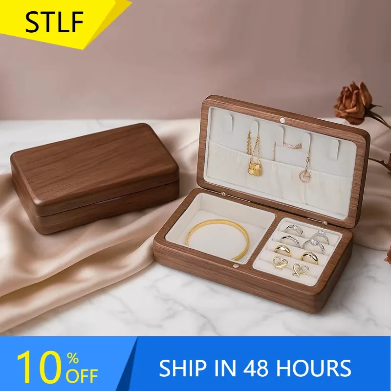 XMSJ Factory Supply PAVIA Rectangular Black Walnut Jewelry Packaging Box For Necklace And Ring Solid Wood Customized Storage Box