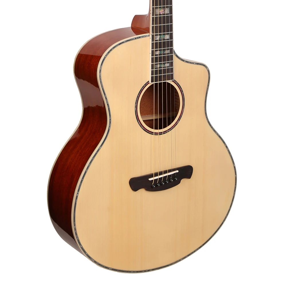 Guitarra acústica clásica folclórica recortada de 61 pulgadas y 6 cuerdas con guitarra de calidad con acabado brillante
