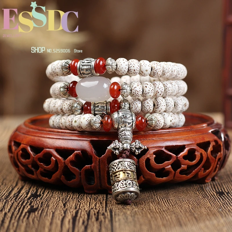 Wholesale Natural Xingyue Bodhi  108 Buddha Bead Necklace Ethnic Style Rosary Bracelet Tibetan Silver Accessories