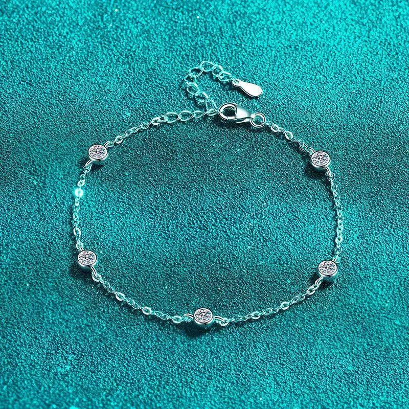 Butterflykiss 0.5ct  Bubble Moissanite Bracelet For Women Sparkling 5 Stones Simulated Diamond Chain 925 Sterling Silver Jewelry