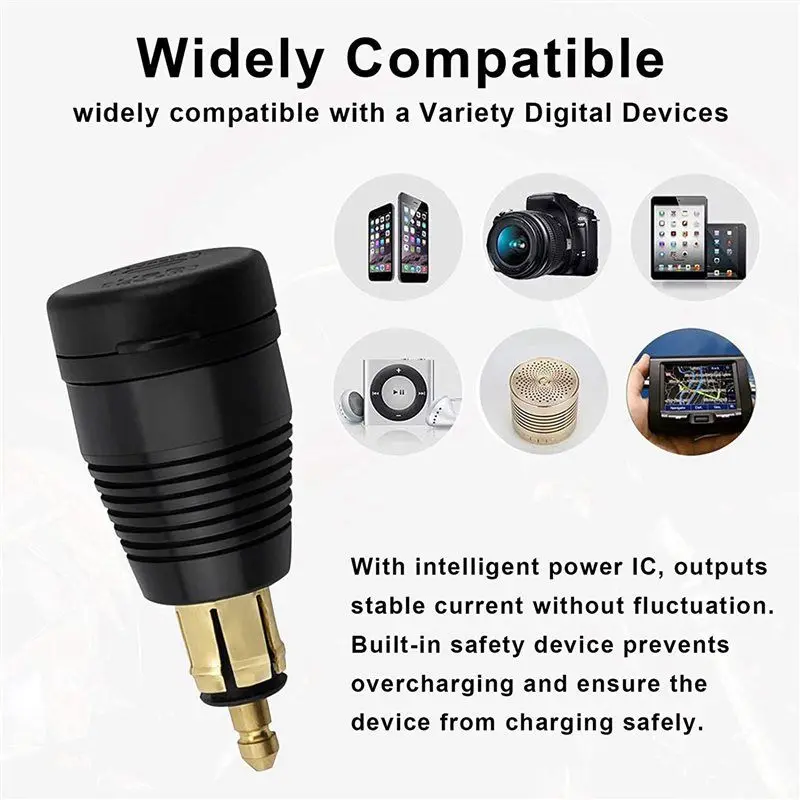 Durable 4X Motorcycle DIN Plug Waterproof To QC3.0 USB & Type C 30W Power Delivery Adapter Socket