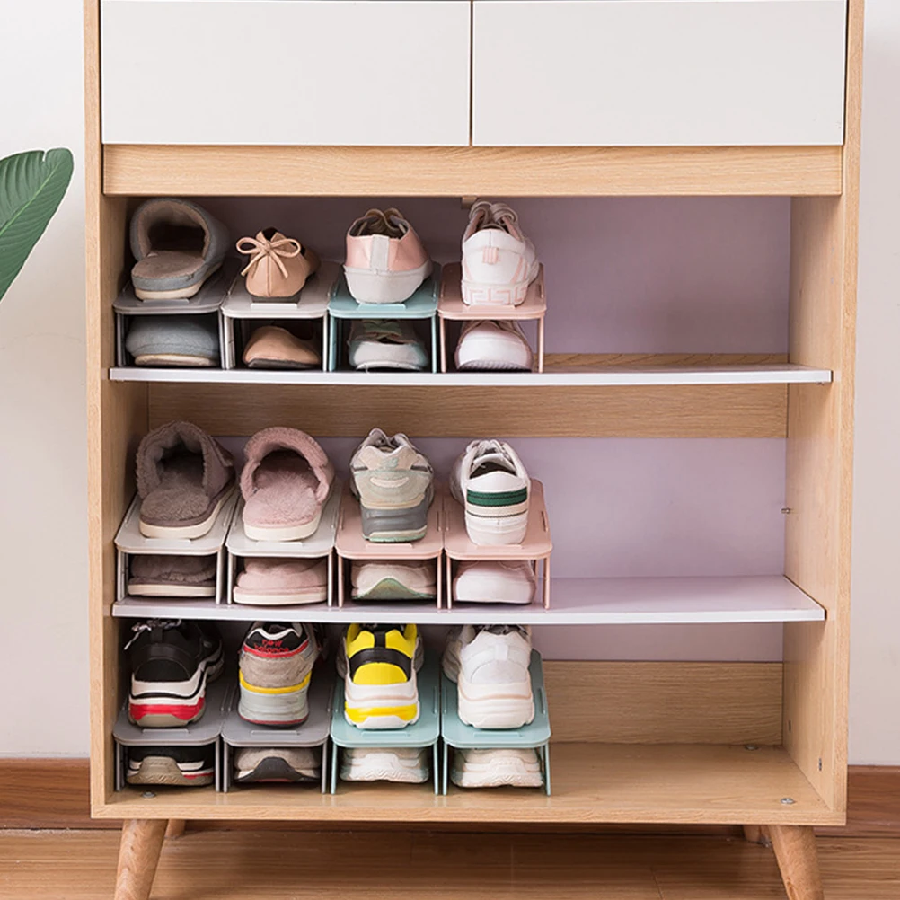 

4Pcs Shoes Rack Double Layers Storage Organizer Adjustable Stack Holder Home Use Practical Long Term Shoe Accessories