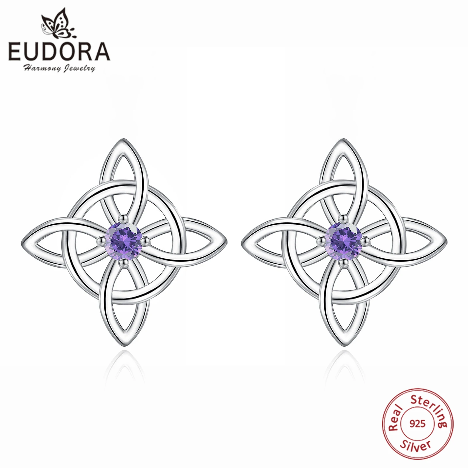 Eudora Nudo de Bruja Plata 925 Original Stud Earrings Witches Knot Amulet Earring Wicca Pagan Jewelry Fine Gift for Women