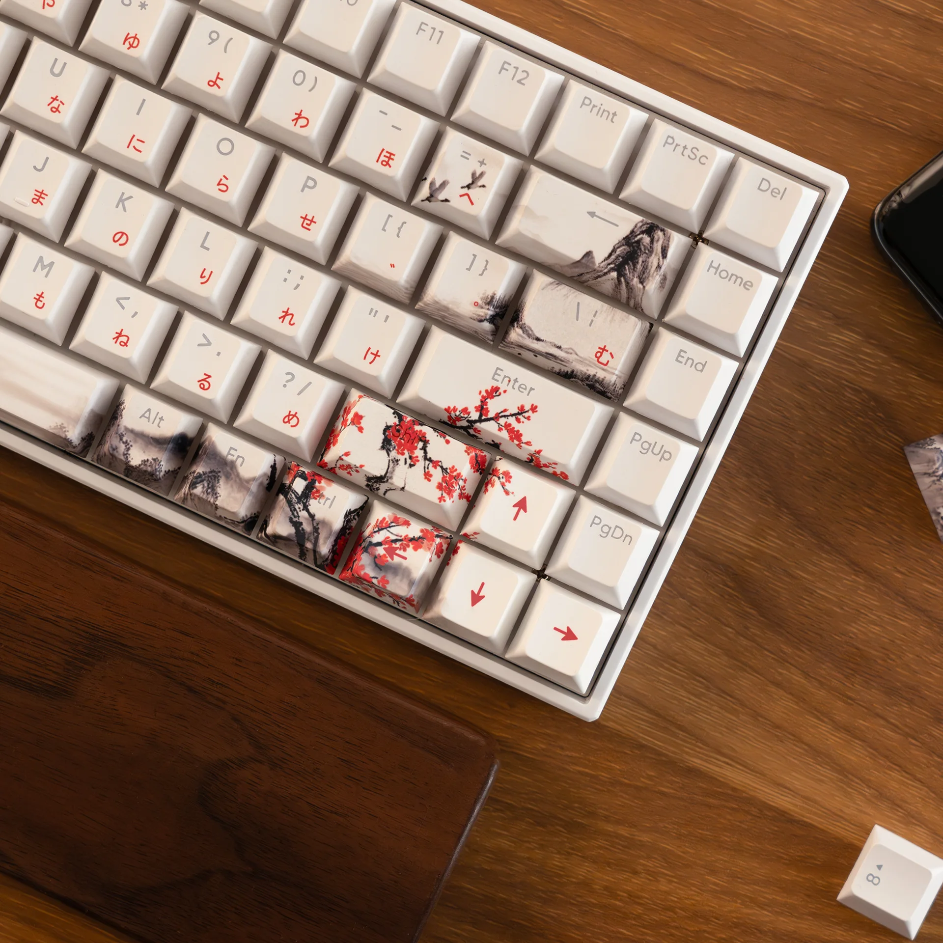 XVX Ink Landscape Plum Blossom Keycaps 127 Keys PBT Sublimation Cherry Profile Backlit for Mechanical Keyboard DIY