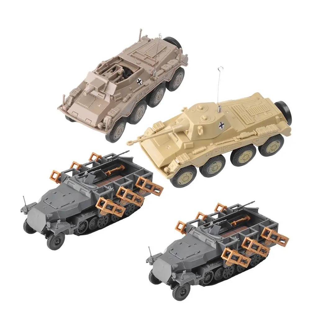 4 Stuks Plastic Gesimuleerde Gepantserde Verkenningsvoertuig Model Kit 1:72 Leger Speelgoed Speeltoestel Collectibles Bureau Decor