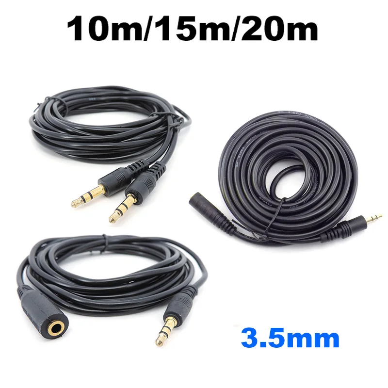 

10m 20m 3.5mm 3pole Audio Male to male Female Jack Plug Stereo Aux Extension connector Cable Cord for Headphone Earphone J17