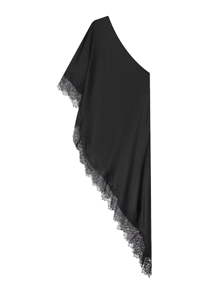 เสื้อเปิดไหล่ผ้าลูกไม้เซ็กซี่สำหรับผู้หญิง สไตล์เรียบหรู ทรงหลวม คอเฉียง แมทช์ได้กับทุกชุด เสื้อผู้หญิง ฤดูใบไม้ผลิ ฤดูร้อน 2026