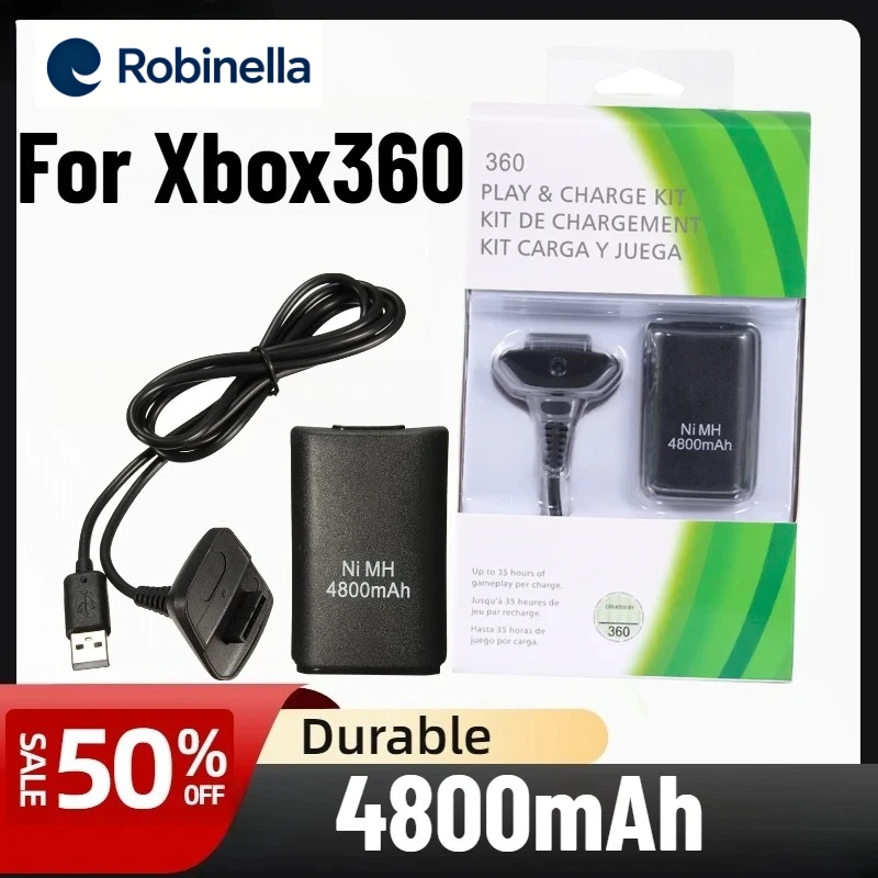4800mAh Dual Battery Pack with Charging Cable for Xbox 360 Wireless Game Controller Extended Playtime Battery