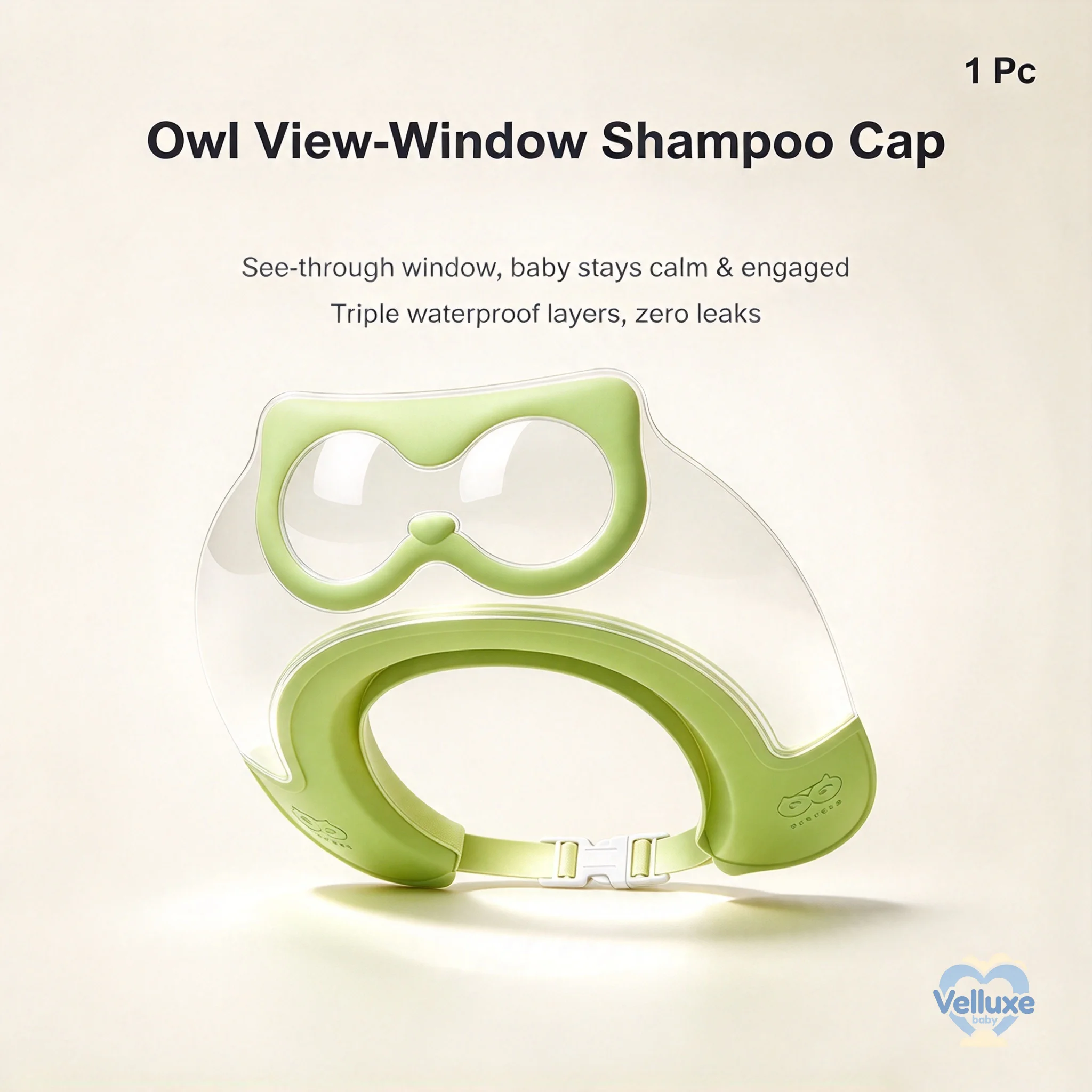 Owl View-Window Baby Shampoo Cap Triple Waterproof Layers Reversible Two-Way Wear Side-Flow Ear Guard Bath Hat for Kids 6 Months