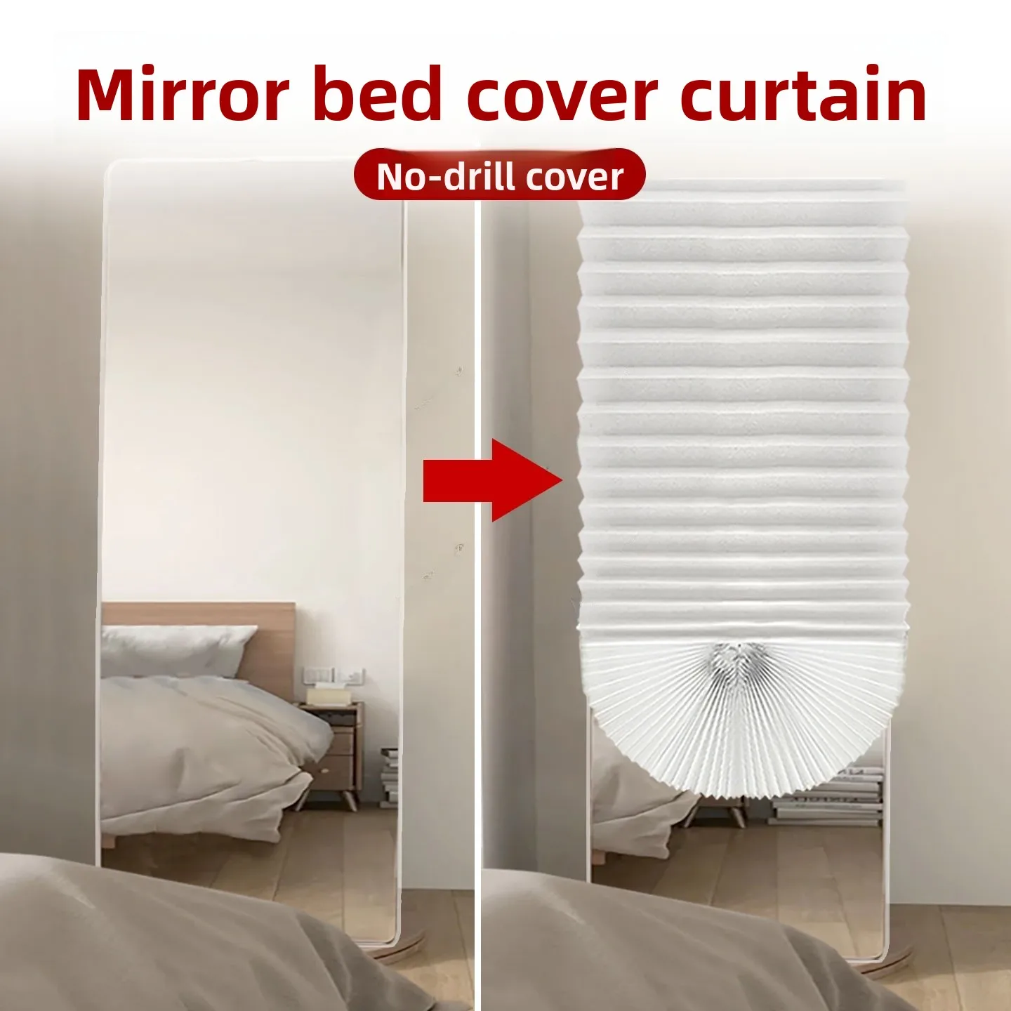 Full-Length Bed Mirror Cover Curtain Clothes Dressing Mirror Hanging Cloth No-Drilling Required for Bedroom Decoration