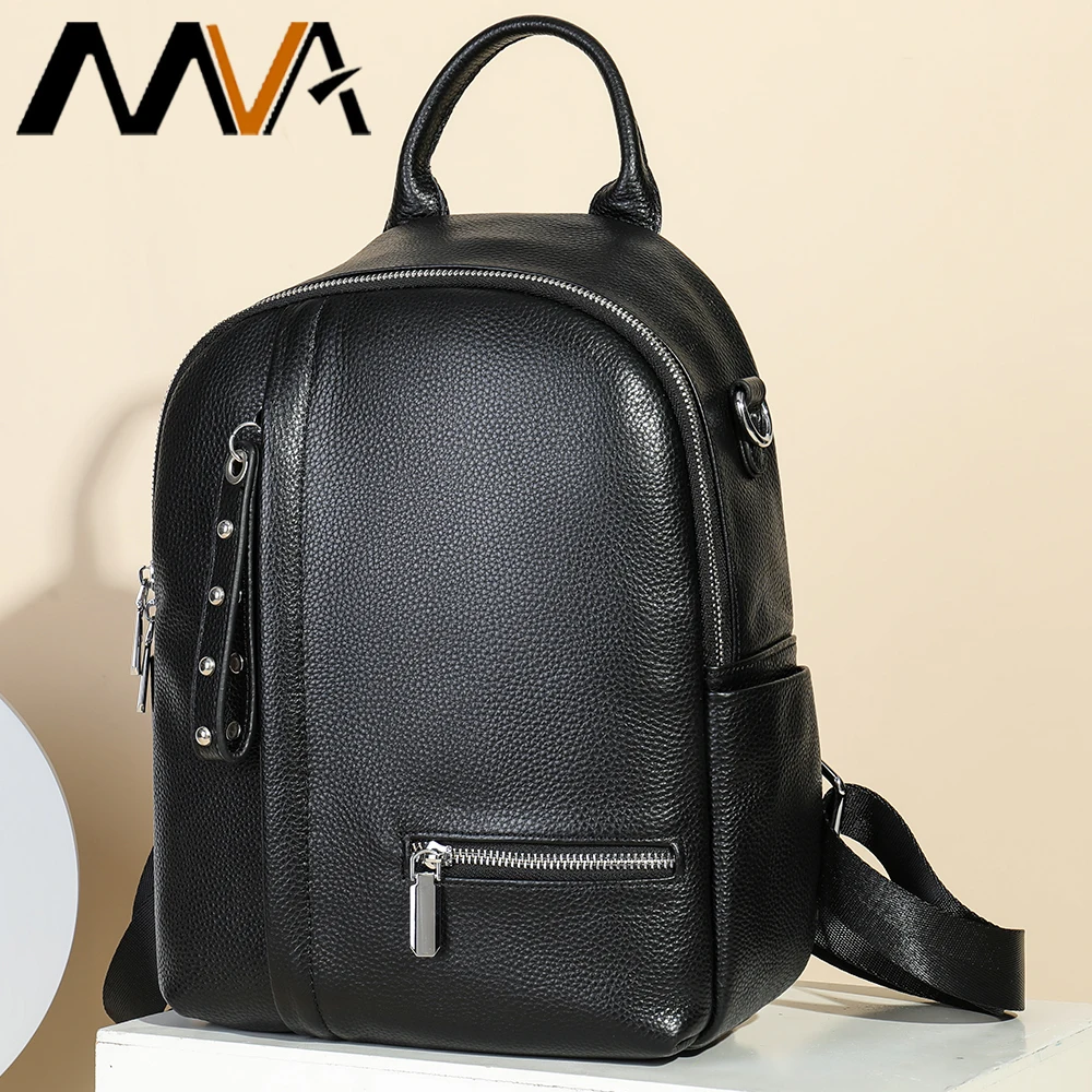 MVA Women Genuine Leather Backpacks Purse Shoulder Bags Female Vintage Travel Backpack Casual School College Book Bag For Girls