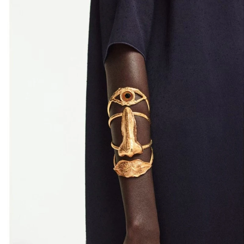 Abstract Facial Design Statement Open Bangle for Women Evil Eye Face Shaped Wide Cuff bracelet