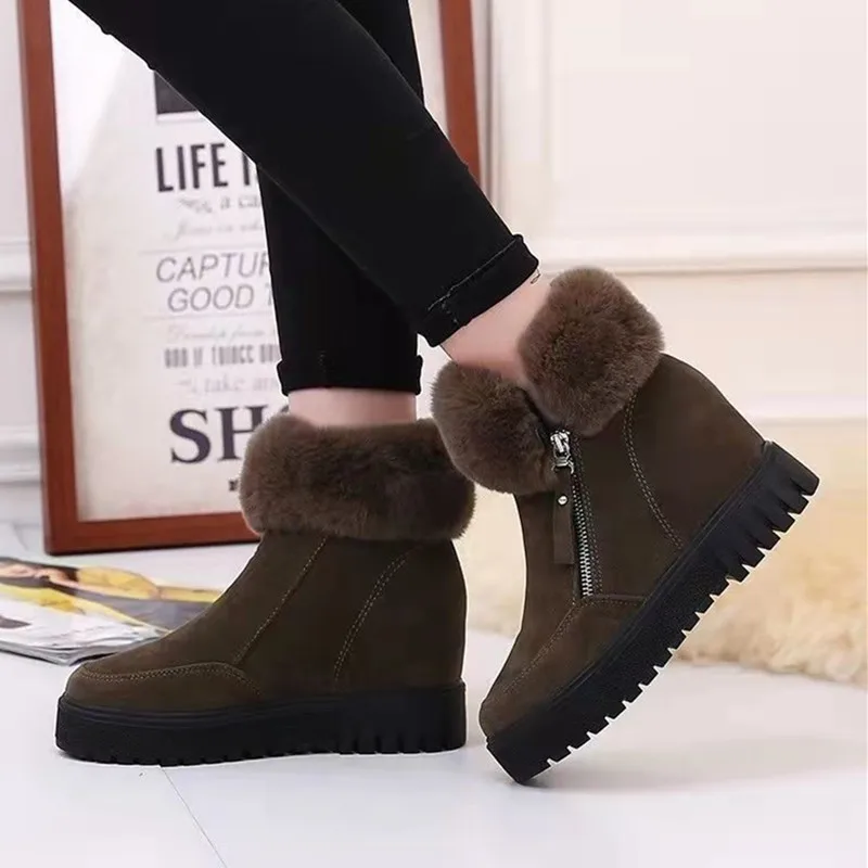 Winter Waterproof Plush Fur Ankle Boots Women Fur Zipper Design Warm Snow Boots Non-slip Cotton Boots for Women Bota Feminina