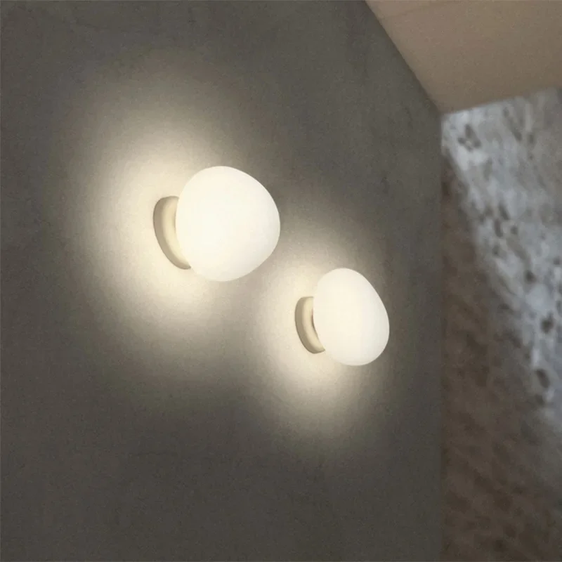 

Italian Pebble Wall Lamp Milky White Glass 13/23/32/45cm Aisle Wall Sconces for Study Living Room Bedroom Home Decoration Lights