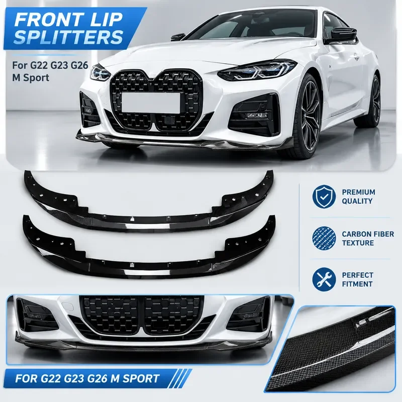 For BMW 4 Series G22 G23 G26 2020+ M Performance Style Front Lip Bumper Spoiler Body Kit Exterior Modification Accessories
